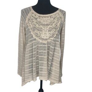 CLOVER SCOUT Women Pullover Sweater Sz S Ivory Lace Long Sleeve Romantic 53-23